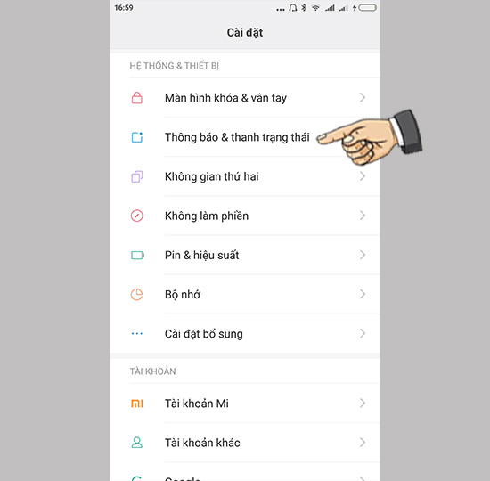 Vào cài đặt thông báo